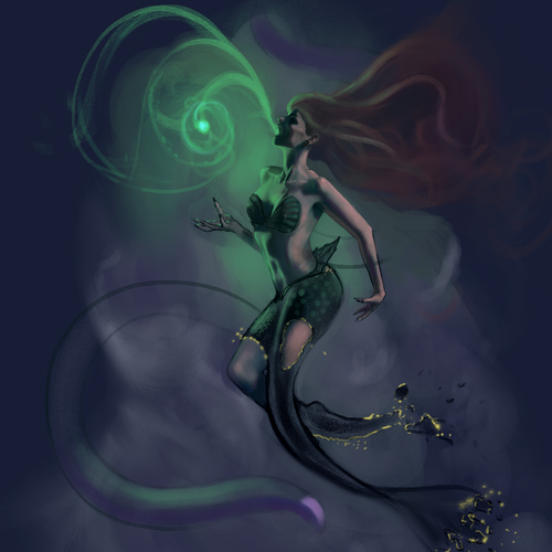 Design a realism tattoo featuring a dark version of the Little Mermaid Design by Daoud.