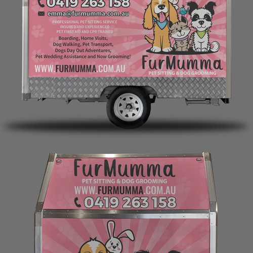 Design a cohesive wrap for our grooming trailer Design by victims