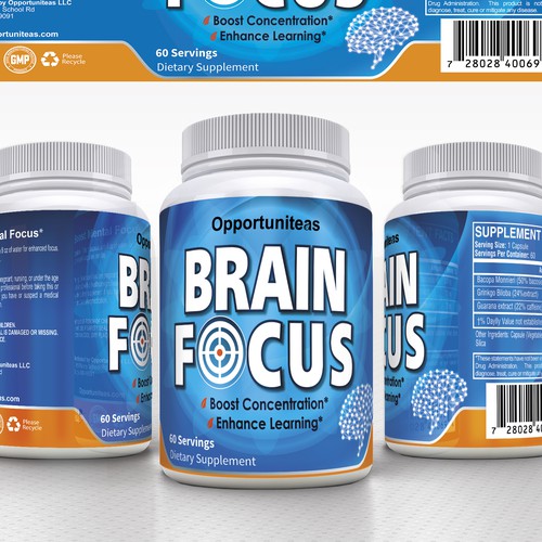 Create product label for Brain Focus supplement Design réalisé par lantonx