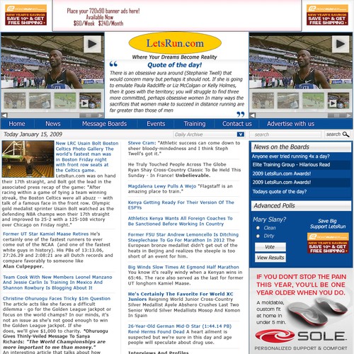 LetsRun.com Homepage Re-Design/Cleanup Diseño de detsynergy