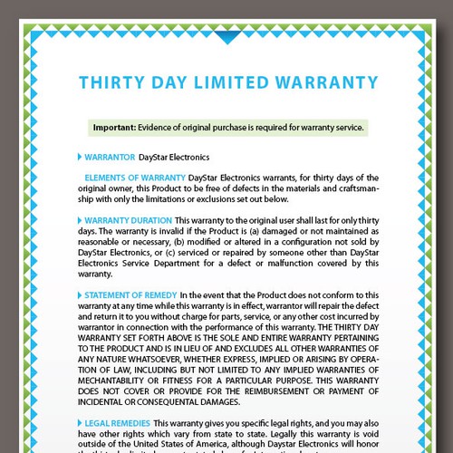 Warranty Card Design for Electronics Business Print or packaging