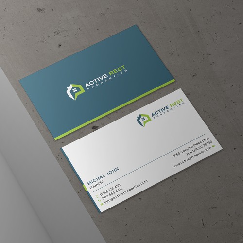 Modern Business Cards for Active Rest Properties Design by Saman Osama