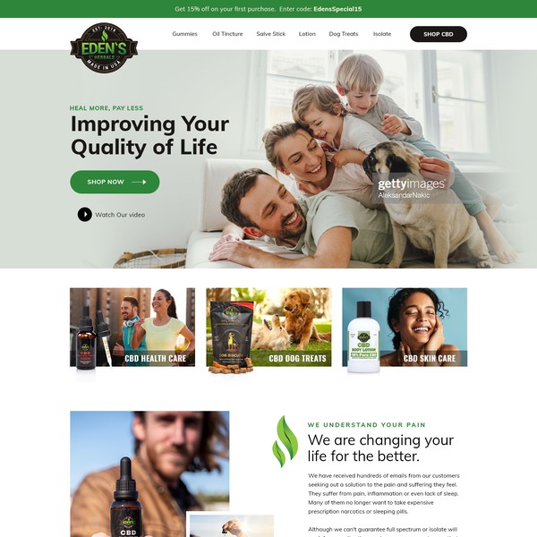 Landing page design for CBD products