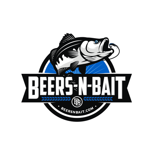 Beers n bait - vintage beer style logo with blue (2935 c) accent. fun. bass  fish., Logo design contest