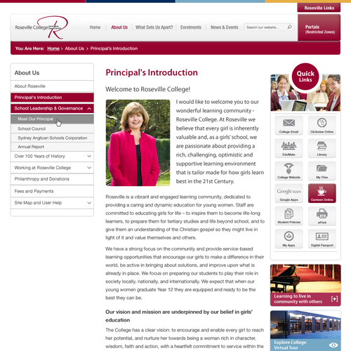 SharePoint Intranet Design for Private Girls School Design by rain is well