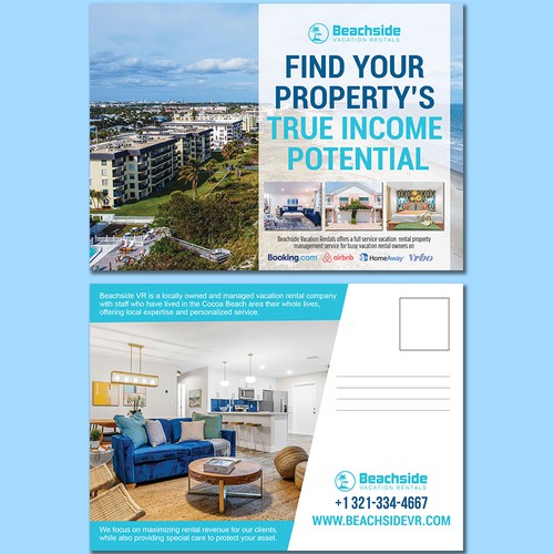 Design a Vacation Rental Management Postcard - Appeal to Property Owners Design by Megolino