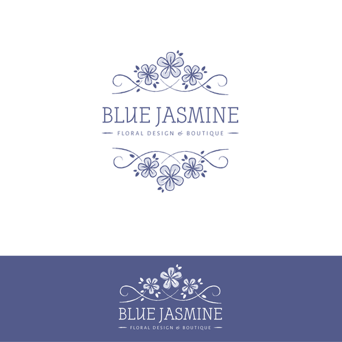 LOGO & BUSINESS CARD DESIGN FOR BLUE JASMINE LLC FLORAL DESIGN AND BOUTIQUE Design by Melanie Lauren