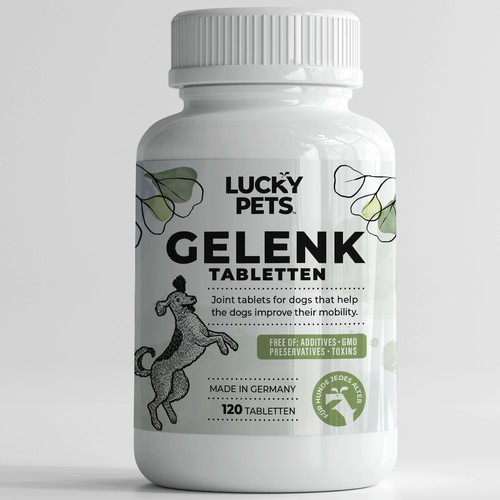 Modern label design for high quality joint tablets for dogs Design by EffieK