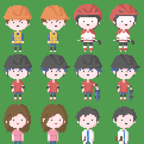 Create some 8-bit backgrounds, characters and items for a game Design von rioeatsrice