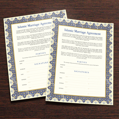 Design A Beautiful Islamic Marriage Agreement Document Template Design by dizas