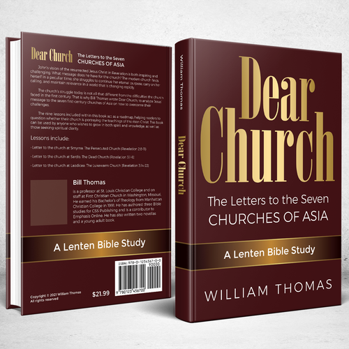 Design a book cover for a Christian Bible Study, "Dear Church: The Letters to the Seven Churches Design by Bovan