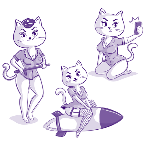 Creative fun kinky cat mascot illustration Design by Rock N Draw