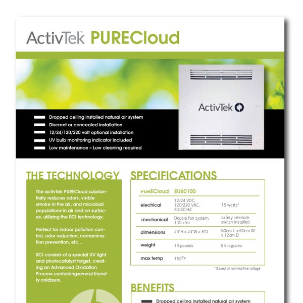 Design by garple titled "Specs sheet template for Air Purification Company - ActivTek"