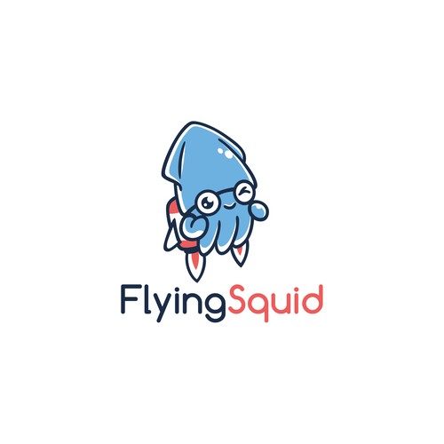 Logo of a squid wearing a jetpack for product named FlyingSquid Design by DKG1111