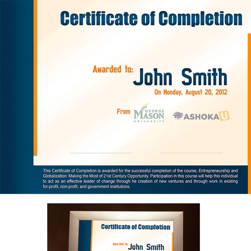 Ashoka U Online needs a new certificate of completion  デザイン by Vitaliy VVMUR