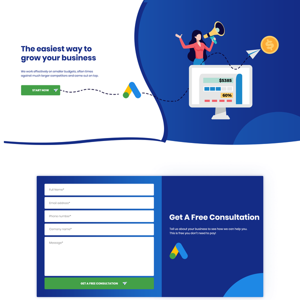 Design by ervinn titled "Landing Page for google adwords service"