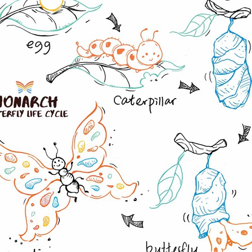 Design butterfly metamorphosis illustrations in a whimsical, sketch-like style for teens Design by LizYee