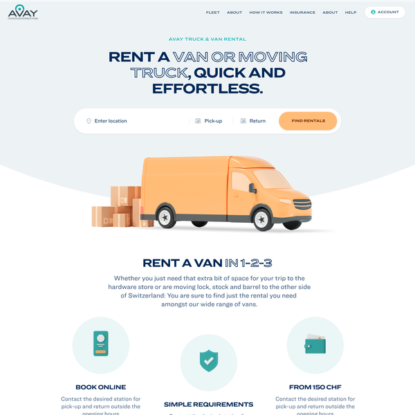 Design by Max Iver titled "Van Rental Website Concept"