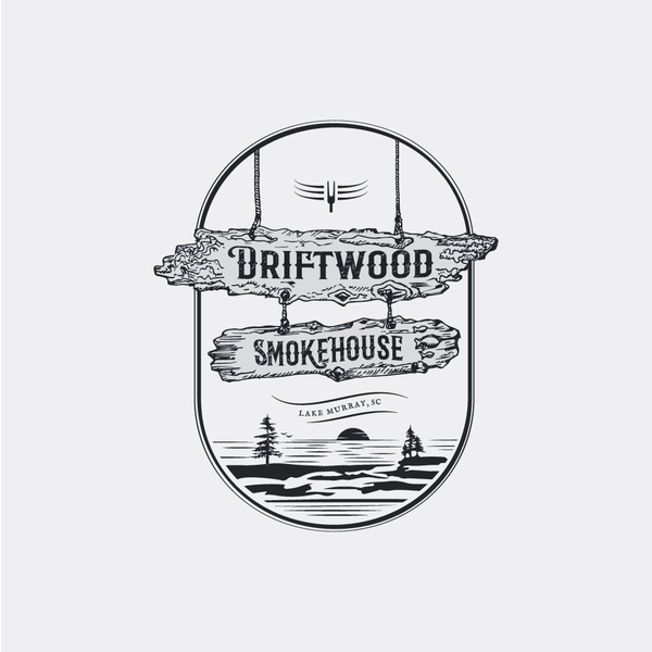 A logo for a lakefront bbq Resturant