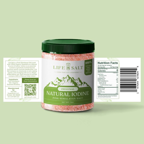 Label for Natural Iodine Pink Himalayan Salt that is fused with Seaweed Design by Kukuh Saputro Design