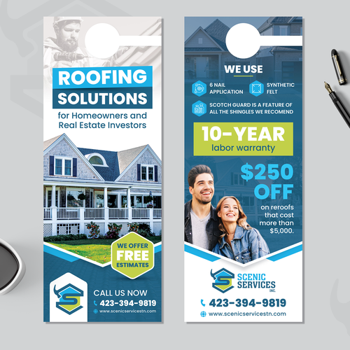 Catchy roofing door hanger for startup! Design by vcreativecloud