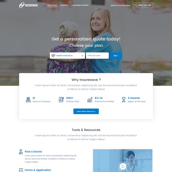 Design by Radnus ✅ titled "Clean landing page for Health Insurance Agency"