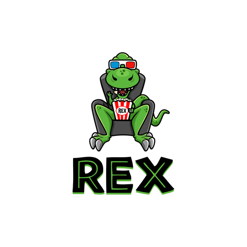 Design Rex Mobile App - Popcorn Eating T. Rex wearing 3D glasses por DZenhar Studio