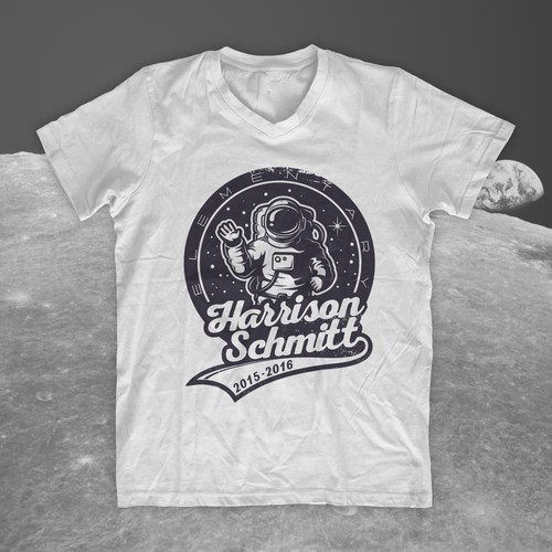 Create an elementary school t-shirt design that includes an astronaut デザイン by zzzArt