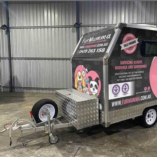 Design a cohesive wrap for our grooming trailer Design by victims