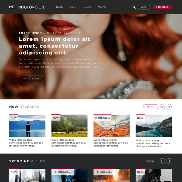 Redesign for Photovision - a portal for photographers.