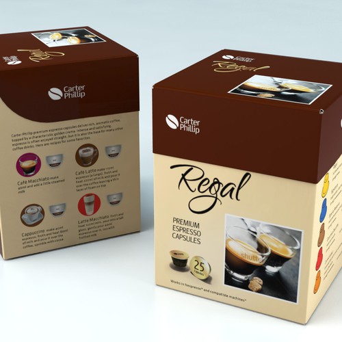 Design an espresso coffee box package. Modern, international, exclusive. Design by Coshe®