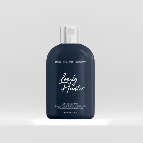 Minimalist shampoo bottle design for approachable male hair brand Design by gunadika