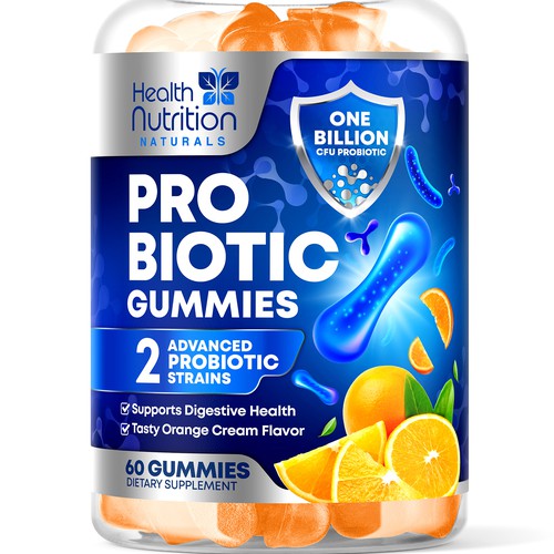 Healthy Probiotic Gummies Label needed for Health Nutrition Design réalisé par rembrandtjurin