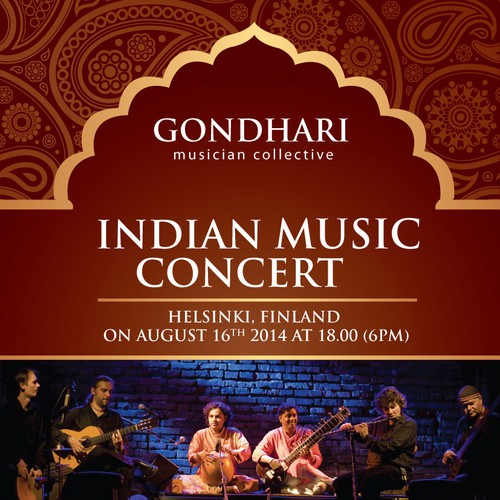 Create a vibrant poster for an Indian music concert! Postcard, flyer