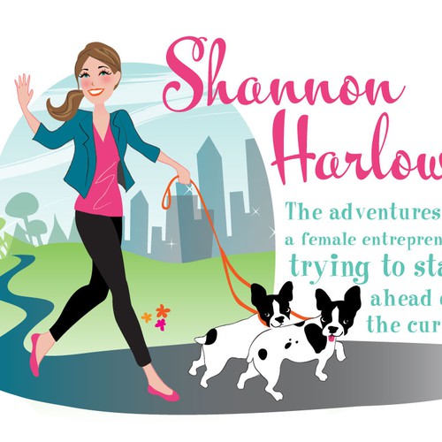Fun character logo of woman walking two dogs! (for a blog) デザイン by SHANAshay