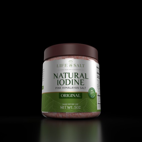 Label for Natural Iodine Pink Himalayan Salt that is fused with Seaweed Design by sougatacreative