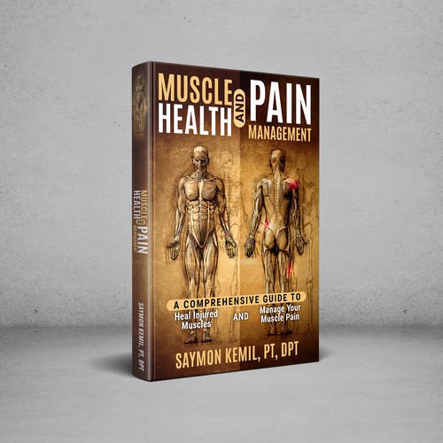 Book cover with a drawing images of the human anatomy combining muscles and bone structure. Design by digital.ian