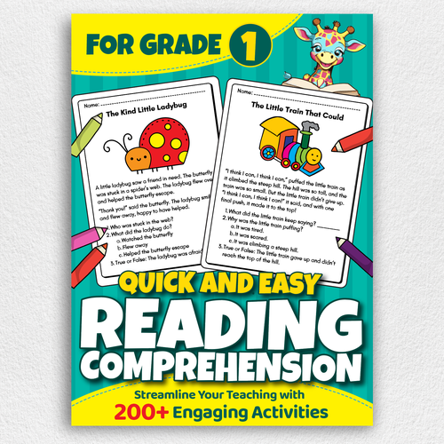 BOOK COVER: Grade 1 Reading Comprehension - Professional Workbook for Kids Design by Design Republik