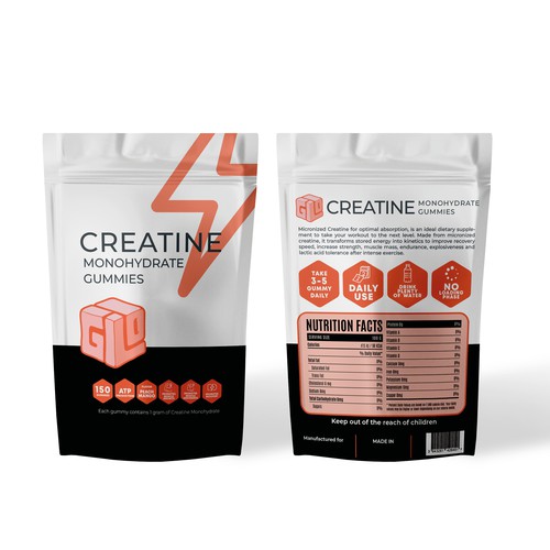 Bag Design for Creatine Monohydrate Gummy brand Design by IRF°ADC