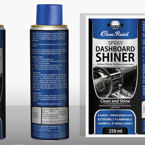 Product Label Design for AEROSOL CAN DASHBOARD SHINER SPRAY Design by DesignSBS