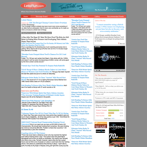 LetsRun.com Homepage Re-Design/Cleanup Diseño de Beyond Designing