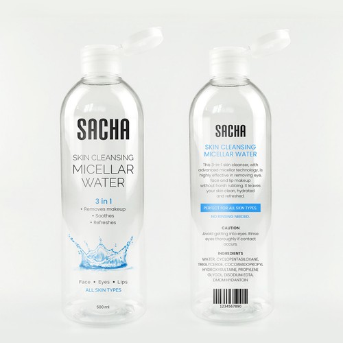 Sacha Micellar Water bottle 500ml Design by Artist@Joy