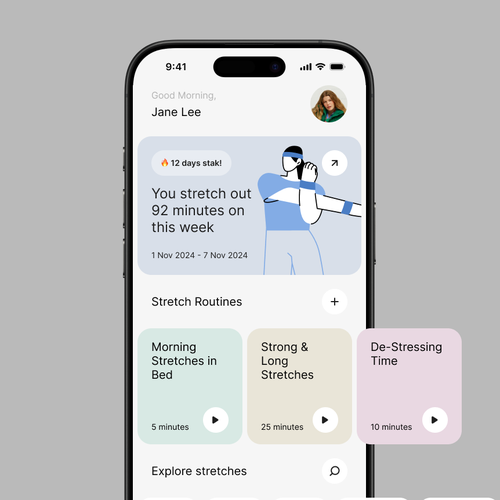 Stretching app with an aesthetic UI Design by Andrey Senes