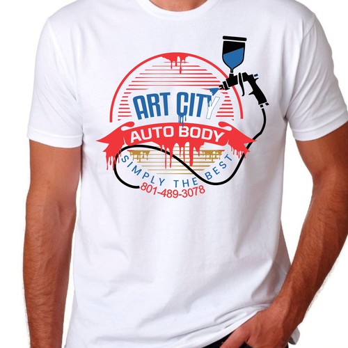 fun, hip, eye-catching T shirt for an AUTO BODY SHOP Diseño de StampMix