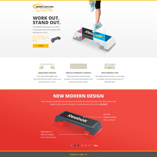 Reebok step onepage design for product marketing Landing page design contest 99designs