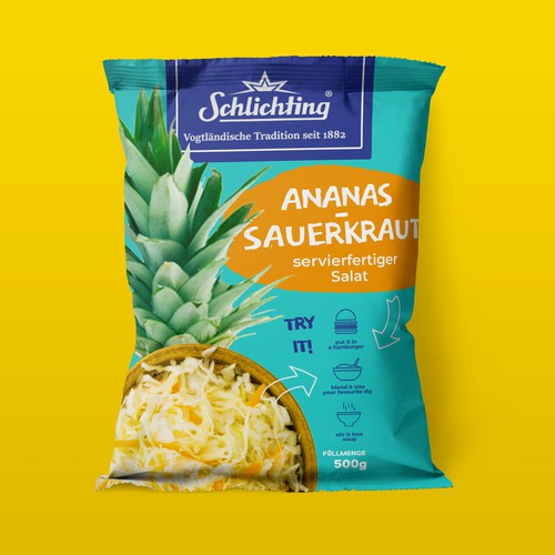 Stayin alife - Refresh an old fashion package for Salad with Sauerkraut, Pineapple and Apple-ontwerp door gingko