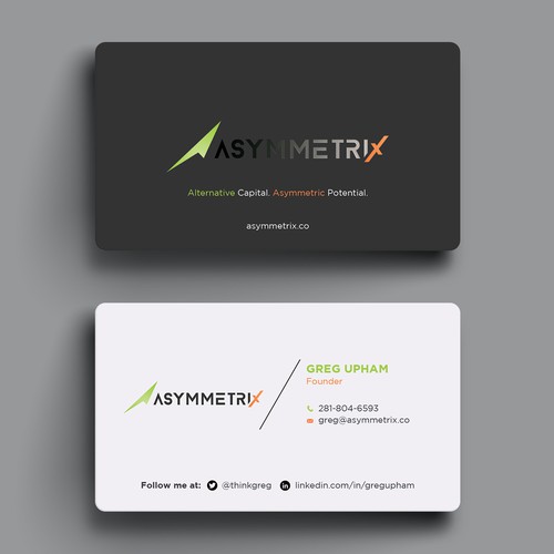 Design a cool, edgey but sophisticated business card for an alternative investment firm. Design von Hasanssin