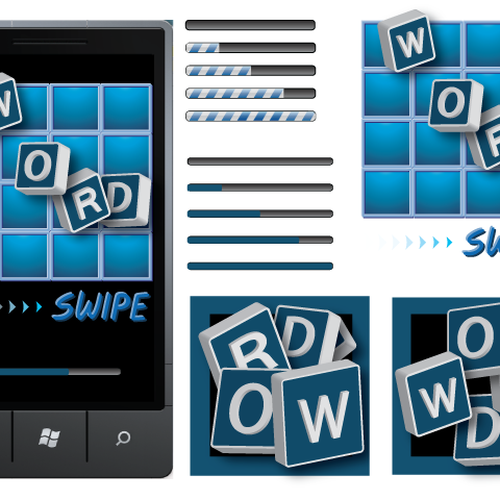 Design by Randi3 titled "Windows Phone 7 - Word Swipe game tile and loading page"