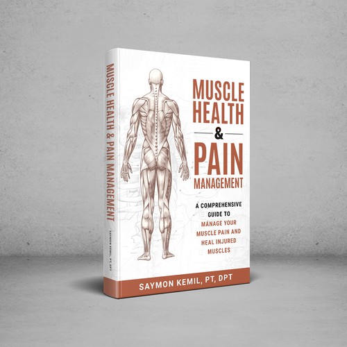 Book cover with a drawing images of the human anatomy combining muscles and bone structure. Design by digital.ian