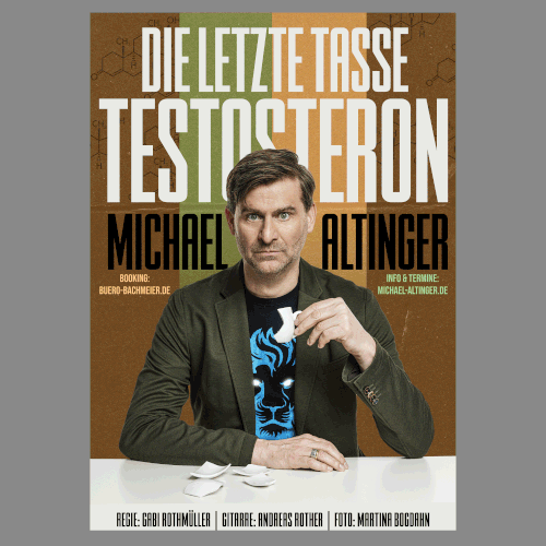eye catching tour poster for comedian Michael Altinger Design by Graphics Guru 87